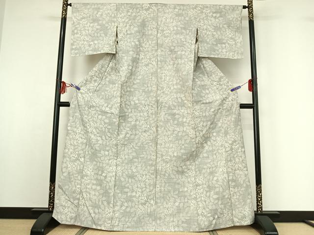 平和屋着物▽上質な紬 単衣 草花文 正絹 逸品 AABF9195jh
