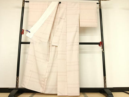 平和屋着物▽本塩沢 単衣 横段文 正絹 逸品 AABF9197jh