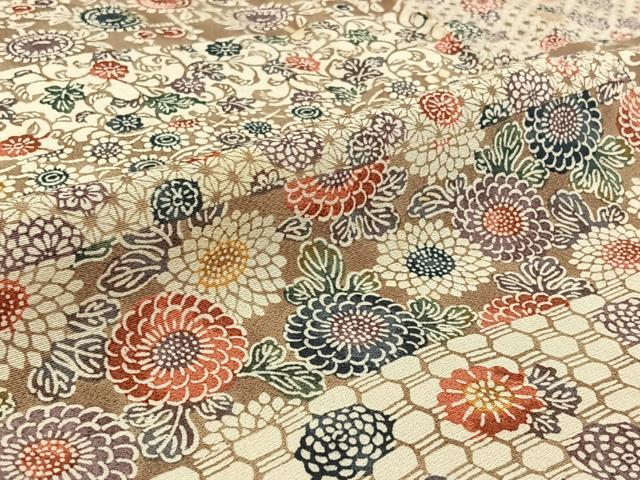 平和屋着物▽上質な紬 単衣 型染め 横段花文 三越扱い 正絹 逸品 AABF9198jh