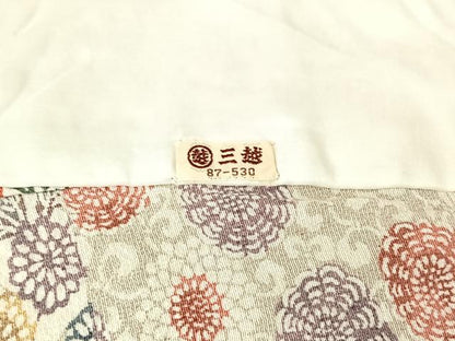 平和屋着物▽上質な紬 単衣 型染め 横段花文 三越扱い 正絹 逸品 AABF9198jh