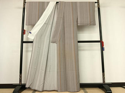 平和屋着物▽上質な小紋 単衣 縞 正絹 逸品 AABF9199jh