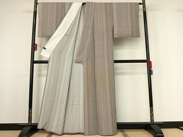 平和屋着物▽上質な小紋 単衣 縞 正絹 逸品 AABF9199jh