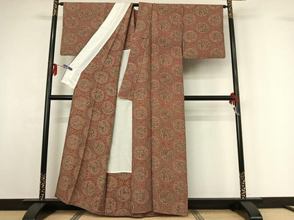平和屋着物▽上質な小紋 単衣 花鳥丸文 龍 正絹 逸品 AABF9202jh