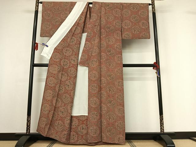 平和屋着物▽上質な小紋 単衣 花鳥丸文 龍 正絹 逸品 AABF9202jh