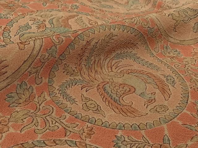 平和屋着物▽上質な小紋 単衣 花鳥丸文 龍 正絹 逸品 AABF9202jh