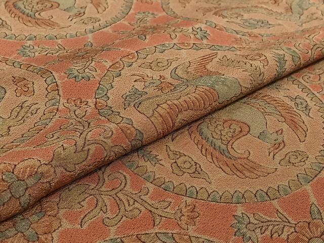 平和屋着物▽上質な小紋 単衣 花鳥丸文 龍 正絹 逸品 AABF9202jh