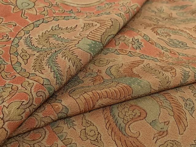 平和屋着物▽上質な小紋 単衣 花鳥丸文 龍 正絹 逸品 AABF9202jh