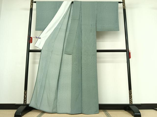 平和屋着物▽上質な小紋 単衣 縞 正絹 逸品 AABF9204jh