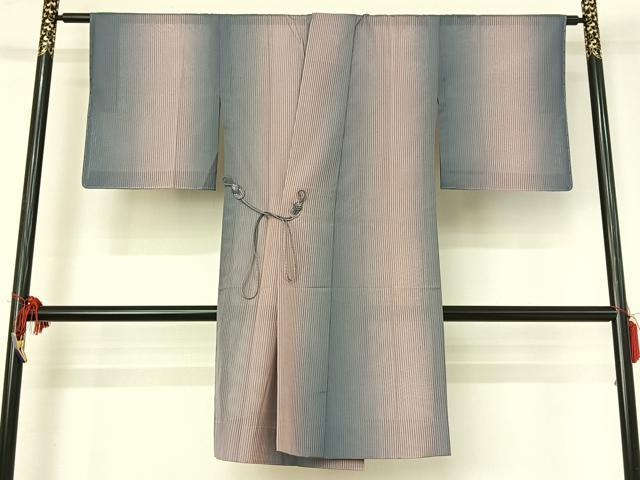 平和屋着物▽道中着 スリーシーズン 春夏秋 塵除け 縞 暈し染め ロング丈 正絹 逸品 AABF9205jh