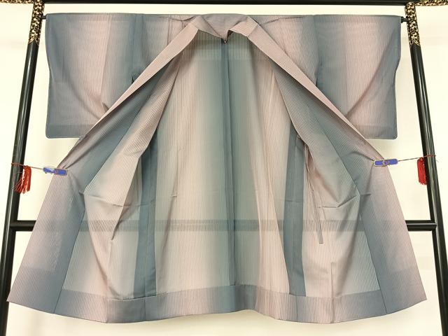 平和屋着物▽道中着 スリーシーズン 春夏秋 塵除け 縞 暈し染め ロング丈 正絹 逸品 AABF9205jh