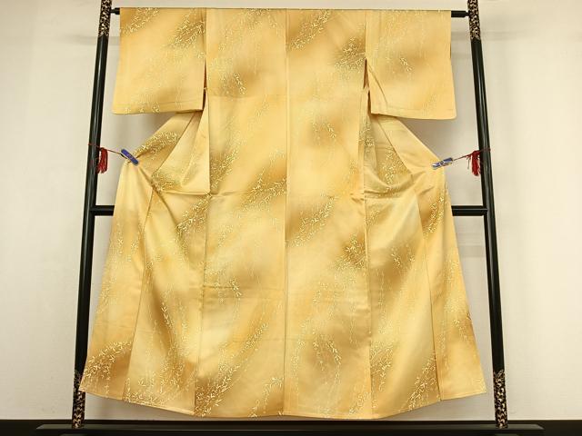 平和屋着物▽上質な小紋 単衣 草花文 暈し染め 正絹 逸品 AABF9210jh