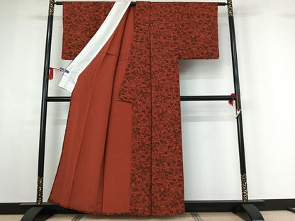 平和屋着物▽上質な小紋　単衣　型染め　草花文　鬼しぼ縮緬　正絹　逸品　AABF9212jh