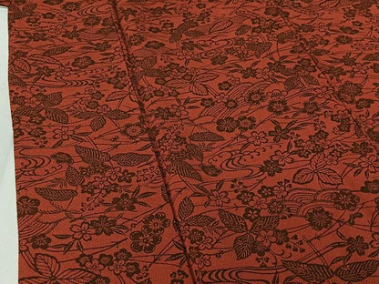 平和屋着物▽上質な小紋　単衣　型染め　草花文　鬼しぼ縮緬　正絹　逸品　AABF9212jh