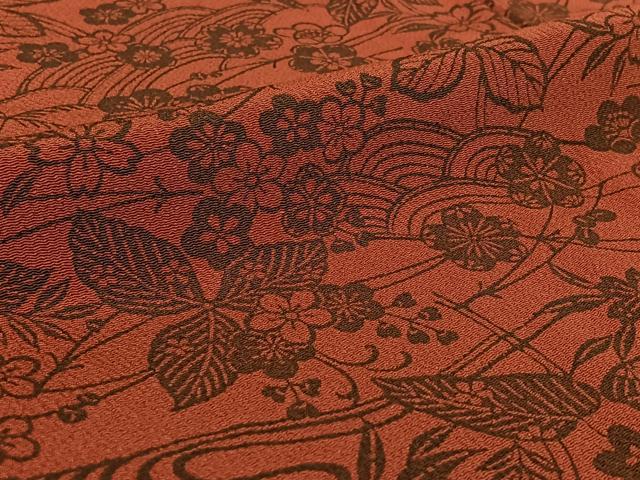 平和屋着物▽上質な小紋　単衣　型染め　草花文　鬼しぼ縮緬　正絹　逸品　AABF9212jh