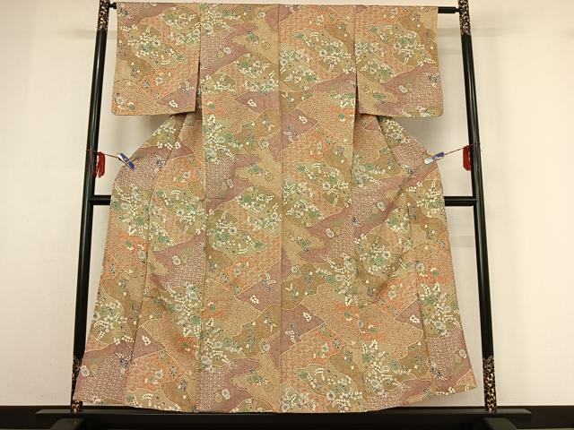 平和屋着物▽上質な小紋 単衣 辻が花 金彩 鬼しぼ縮緬 正絹 逸品 AABF9214jh