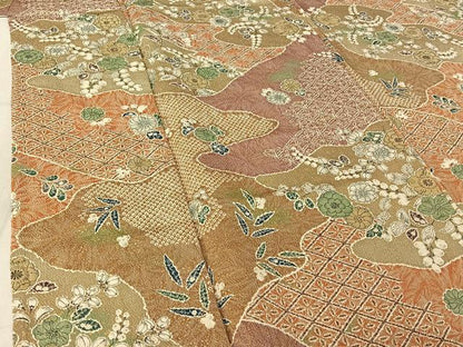 平和屋着物▽上質な小紋 単衣 辻が花 金彩 鬼しぼ縮緬 正絹 逸品 AABF9214jh