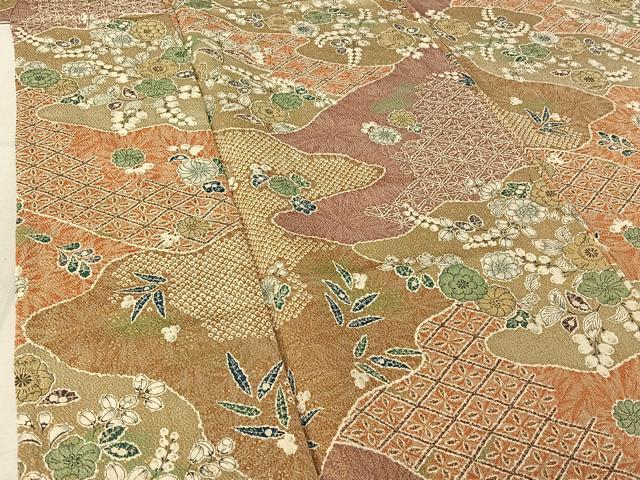平和屋着物▽上質な小紋 単衣 辻が花 金彩 鬼しぼ縮緬 正絹 逸品 AABF9214jh
