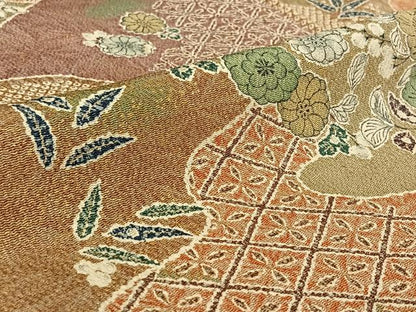 平和屋着物▽上質な小紋 単衣 辻が花 金彩 鬼しぼ縮緬 正絹 逸品 AABF9214jh