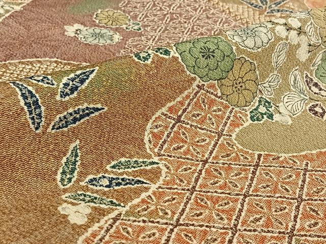 平和屋着物▽上質な小紋 単衣 辻が花 金彩 鬼しぼ縮緬 正絹 逸品 AABF9214jh