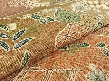 平和屋着物▽上質な小紋 単衣 辻が花 金彩 鬼しぼ縮緬 正絹 逸品 AABF9214jh