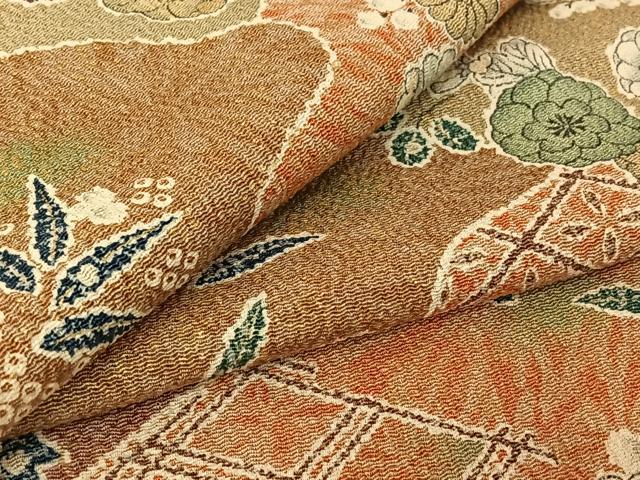 平和屋着物▽上質な小紋 単衣 辻が花 金彩 鬼しぼ縮緬 正絹 逸品 AABF9214jh