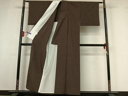 平和屋着物▽上質な紬 単衣 縞 正絹 逸品 AABF9218jh