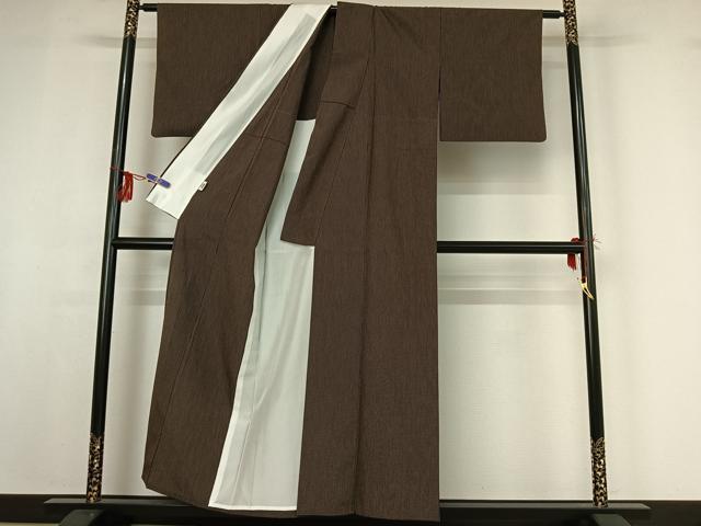 平和屋着物▽上質な紬 単衣 縞 正絹 逸品 AABF9218jh