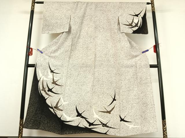 平和屋着物▽訪問着　単衣　飛鶴文　たたき染め　金彩　正絹　逸品　AABF9219jh