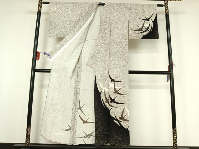 平和屋着物▽訪問着　単衣　飛鶴文　たたき染め　金彩　正絹　逸品　AABF9219jh