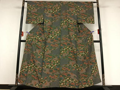 平和屋着物▽上質な小紋 単衣 吉祥花鳥文 正絹 逸品 AABF9221jh