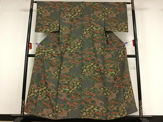 平和屋着物▽上質な小紋 単衣 吉祥花鳥文 正絹 逸品 AABF9221jh