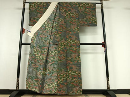 平和屋着物▽上質な小紋 単衣 吉祥花鳥文 正絹 逸品 AABF9221jh
