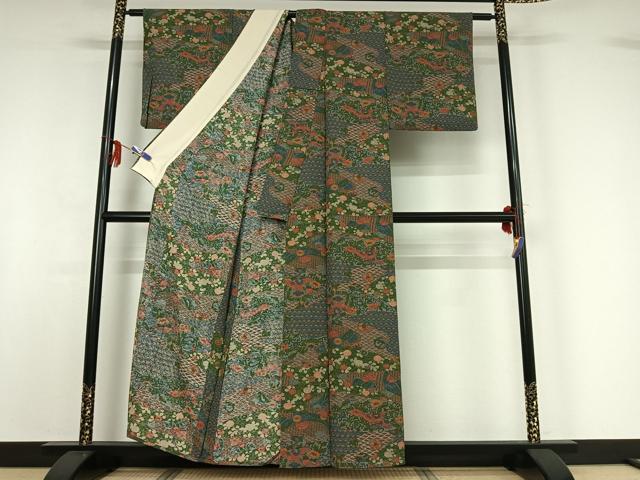 平和屋着物▽上質な小紋 単衣 吉祥花鳥文 正絹 逸品 AABF9221jh