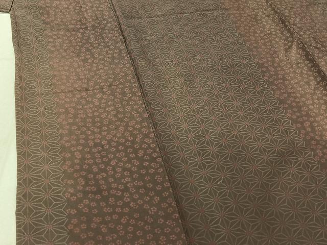 平和屋着物▽上質な小紋 単衣 麻の葉間道 正絹 逸品 AABF9223jh