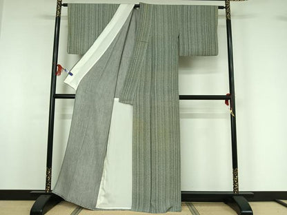 平和屋着物▽上質な小紋　単衣　縞　正絹　逸品　AABF9224jh