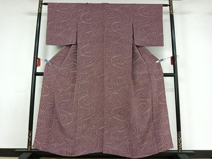 平和屋着物▽上質な小紋 単衣 流水文 鬼しぼ縮緬 正絹 逸品 AABF9227jh