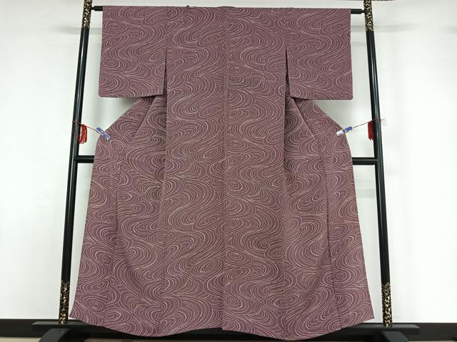 平和屋着物▽上質な小紋 単衣 流水文 鬼しぼ縮緬 正絹 逸品 AABF9227jh