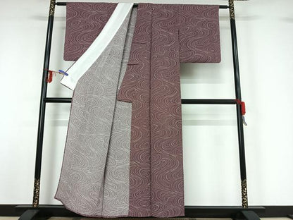 平和屋着物▽上質な小紋 単衣 流水文 鬼しぼ縮緬 正絹 逸品 AABF9227jh