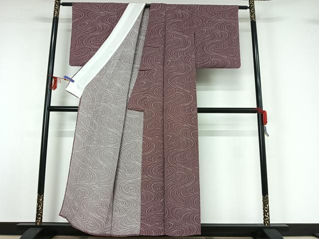 平和屋着物▽上質な小紋 単衣 流水文 鬼しぼ縮緬 正絹 逸品 AABF9227jh
