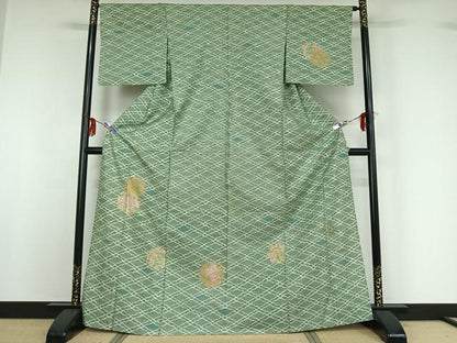 平和屋着物▽石川県指定無形文化財 牛首紬 白山工房 手織り 訪問着 単衣 雪輪花文 正絹 逸品 AABF9228jh
