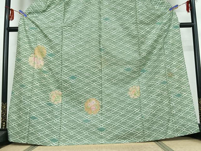 平和屋着物▽石川県指定無形文化財 牛首紬 白山工房 手織り 訪問着 単衣 雪輪花文 正絹 逸品 AABF9228jh