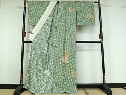 平和屋着物▽石川県指定無形文化財 牛首紬 白山工房 手織り 訪問着 単衣 雪輪花文 正絹 逸品 AABF9228jh