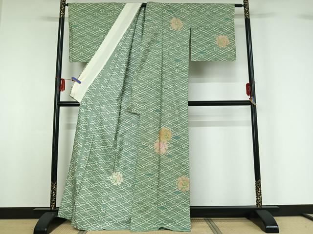 平和屋着物▽石川県指定無形文化財 牛首紬 白山工房 手織り 訪問着 単衣 雪輪花文 正絹 逸品 AABF9228jh