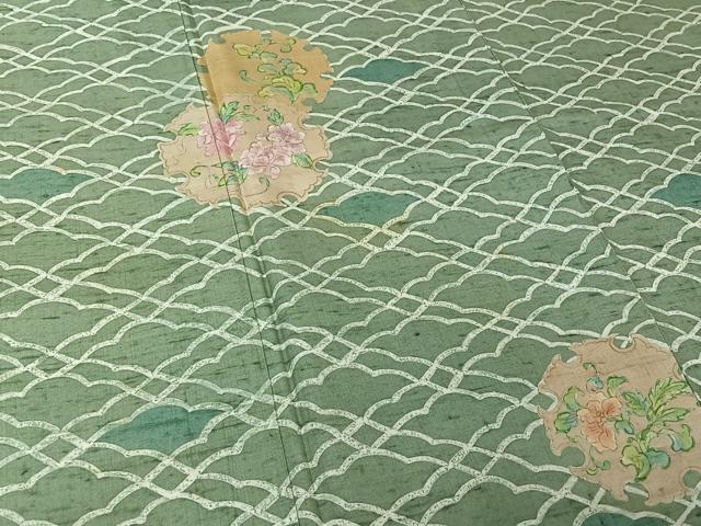 平和屋着物▽石川県指定無形文化財 牛首紬 白山工房 手織り 訪問着 単衣 雪輪花文 正絹 逸品 AABF9228jh
