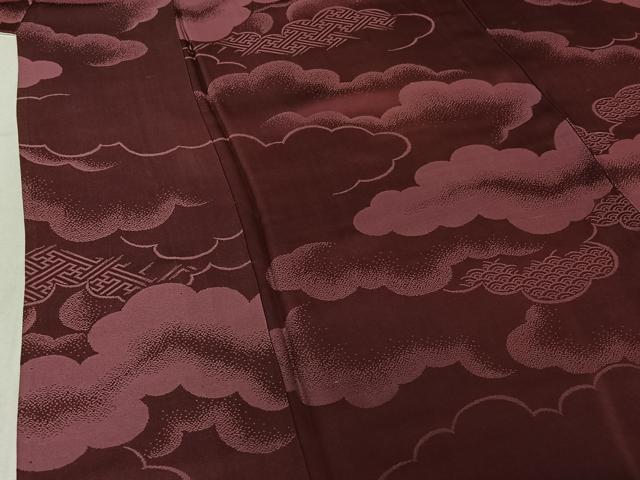 平和屋着物▽上質な小紋　単衣　雲取り吉祥文　暗紅色　正絹　逸品　AABF9232jh