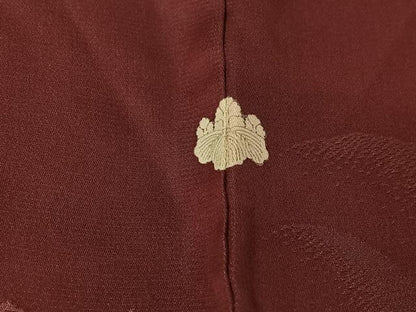 平和屋着物▽上質な小紋　単衣　雲取り吉祥文　暗紅色　正絹　逸品　AABF9232jh
