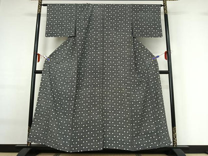 平和屋着物▽上質な小紋 単衣 幾何学文様 三越扱い 正絹 逸品 AABF9233jh