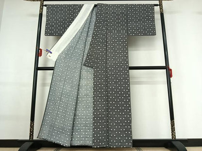 平和屋着物▽上質な小紋 単衣 幾何学文様 三越扱い 正絹 逸品 AABF9233jh