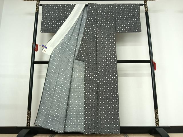 平和屋着物▽上質な小紋 単衣 幾何学文様 三越扱い 正絹 逸品 AABF9233jh
