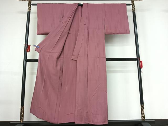平和屋着物▽上質な色無地　単衣　幾何学地紋　浅蘇芳色　正絹　逸品　AABF9238jh
